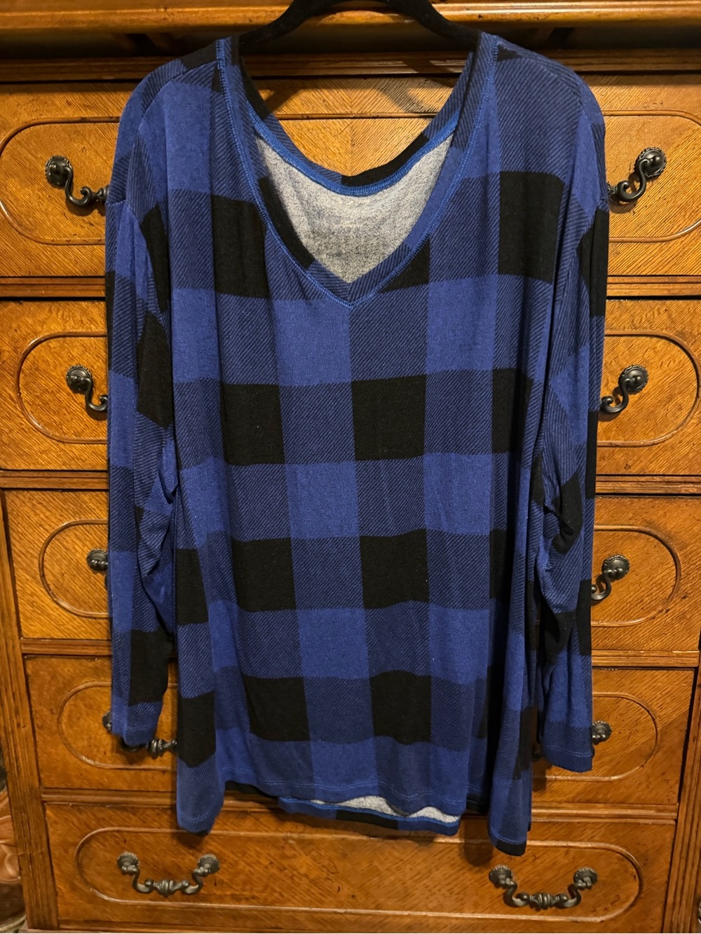 Maurices Blue and Black Buffalo Plaid V-Neck Tunic